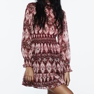 ZARA Metallic Thread Printed Mini Dress Size Small- NEW with Tags